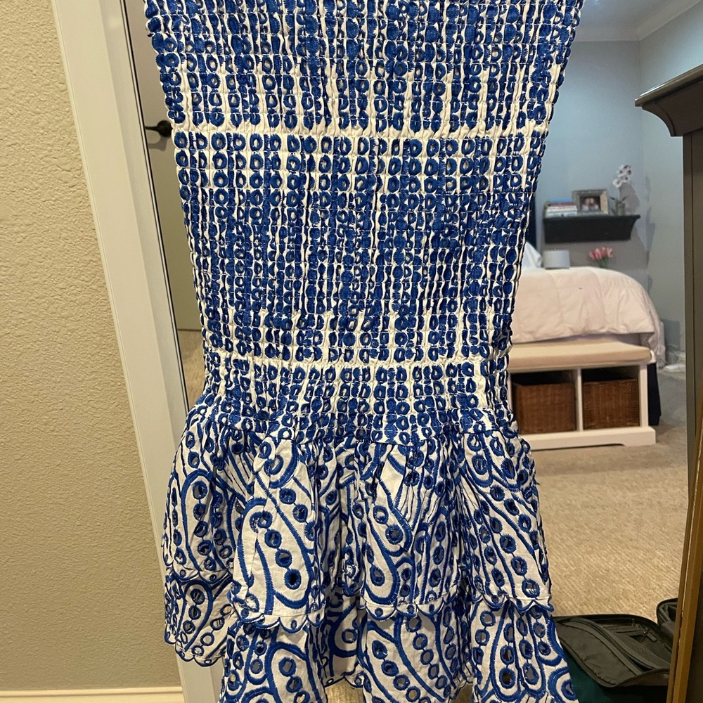 Blue and White Strapless Dress